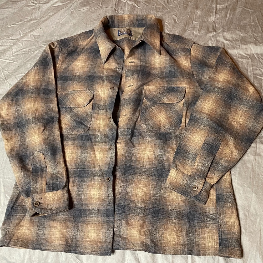 Vintage Pendleton Pale Blues Plaid Wool Shirt (XL)